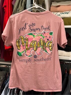 Simply Southern Dusty Pink Tee with Black Logo Print, Small